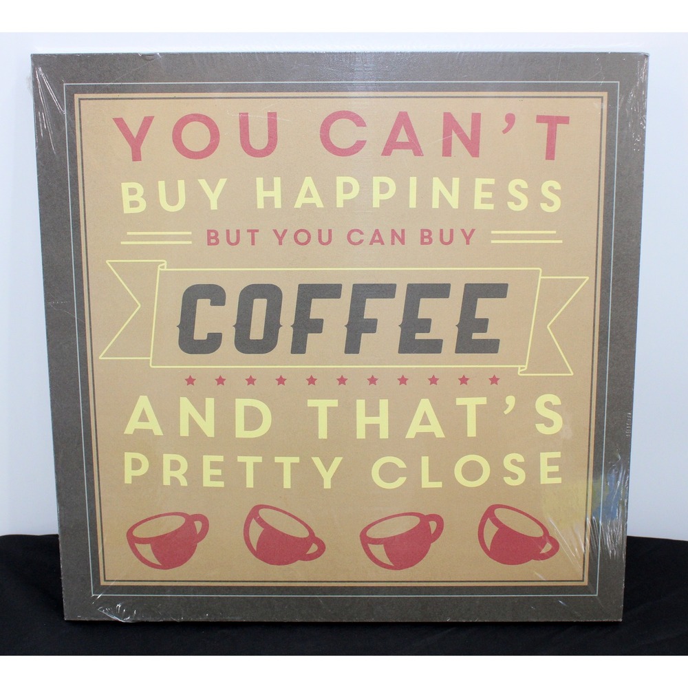 Interiors by Design Coffee Wall Plaque Happiness Quote Sign 14x14 Brown Tan